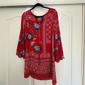 Anthropologie Red Floral Belle Sleeve Mini Dress fits like a small